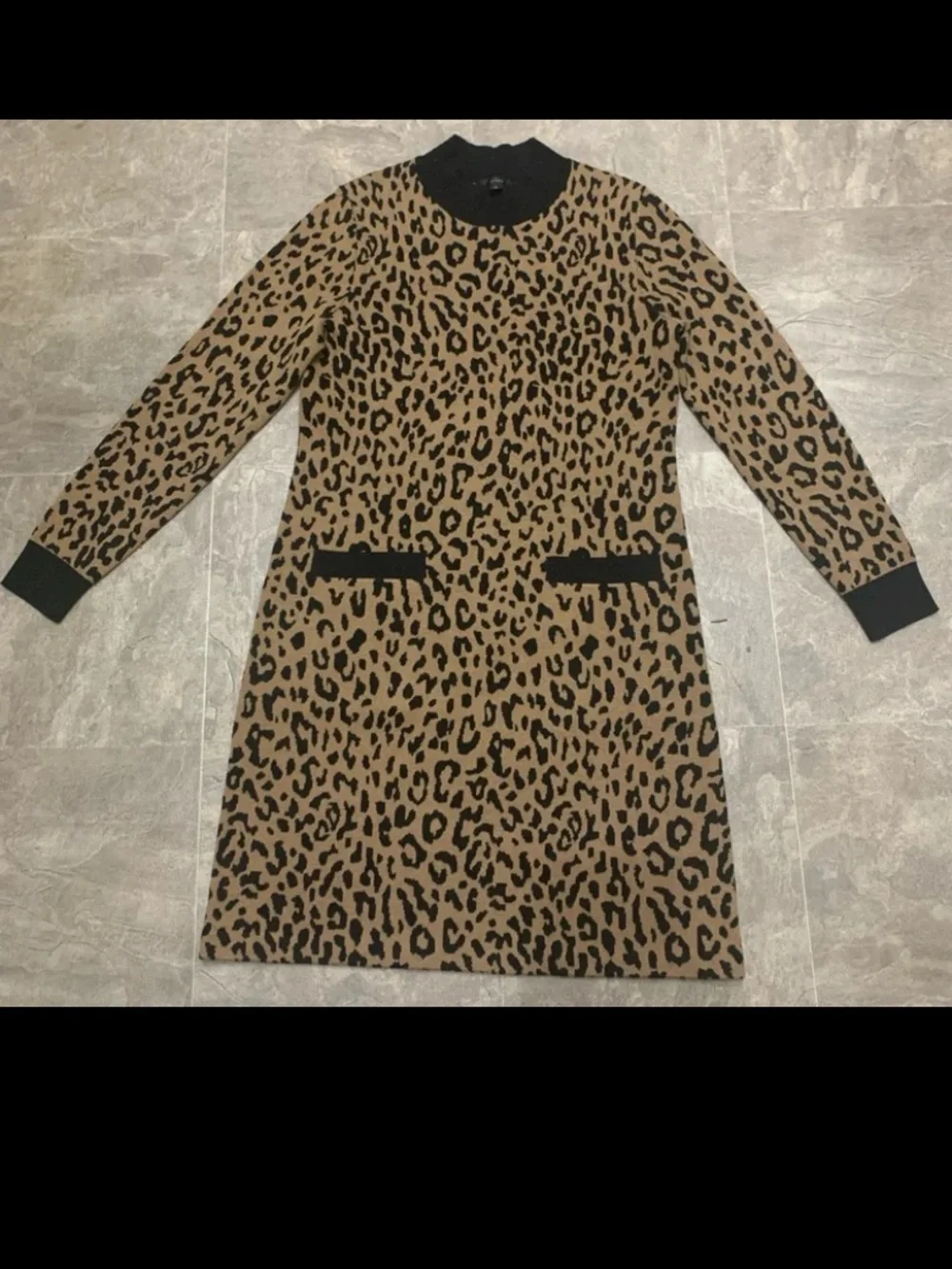 J. Crew Leopard Print Long Sleeve Shift Dress - Black & Tan